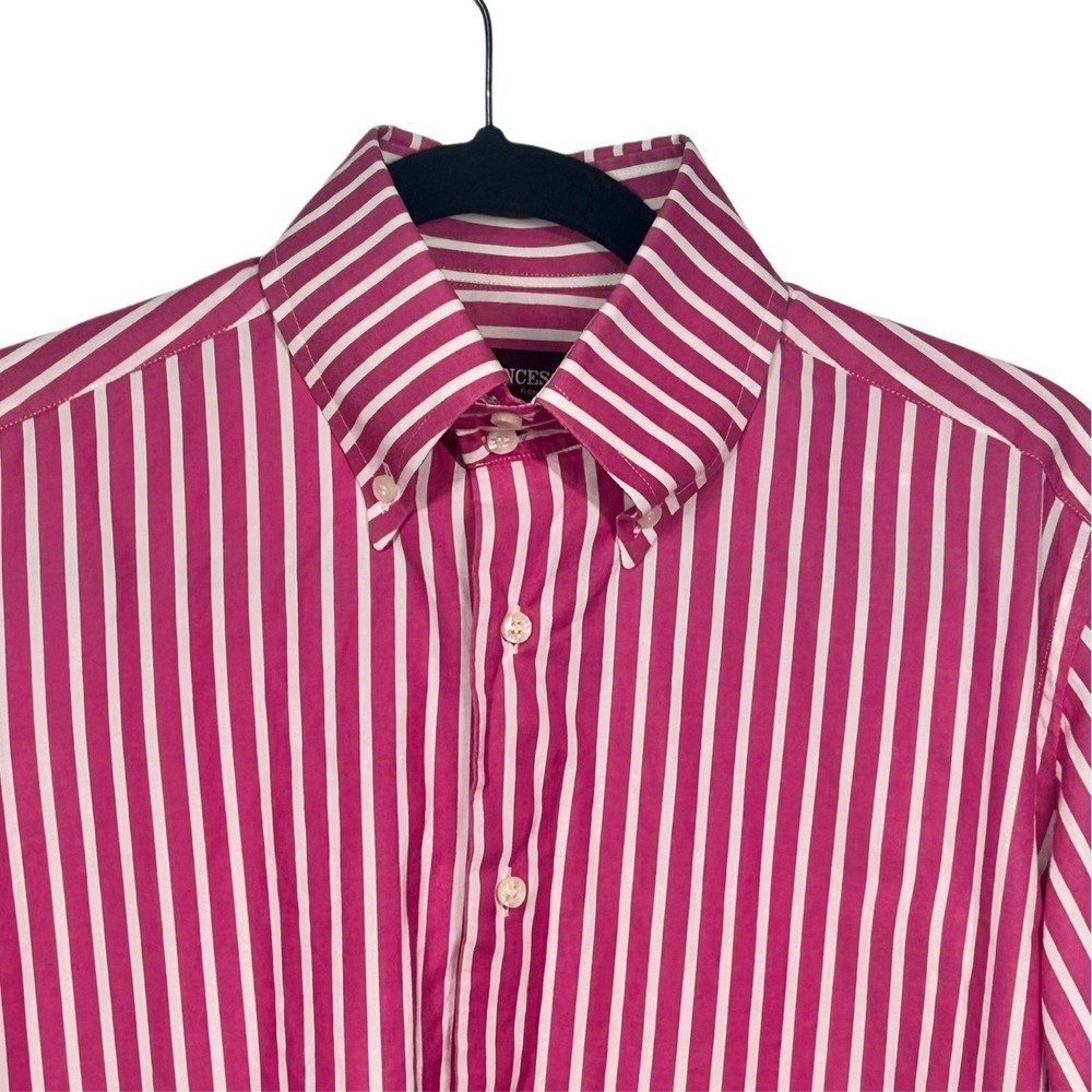 Franceschini Roma Pink White Stripe Dress Shirt 15.5‎ Made in Italy Cotton - Picture 5 of 9